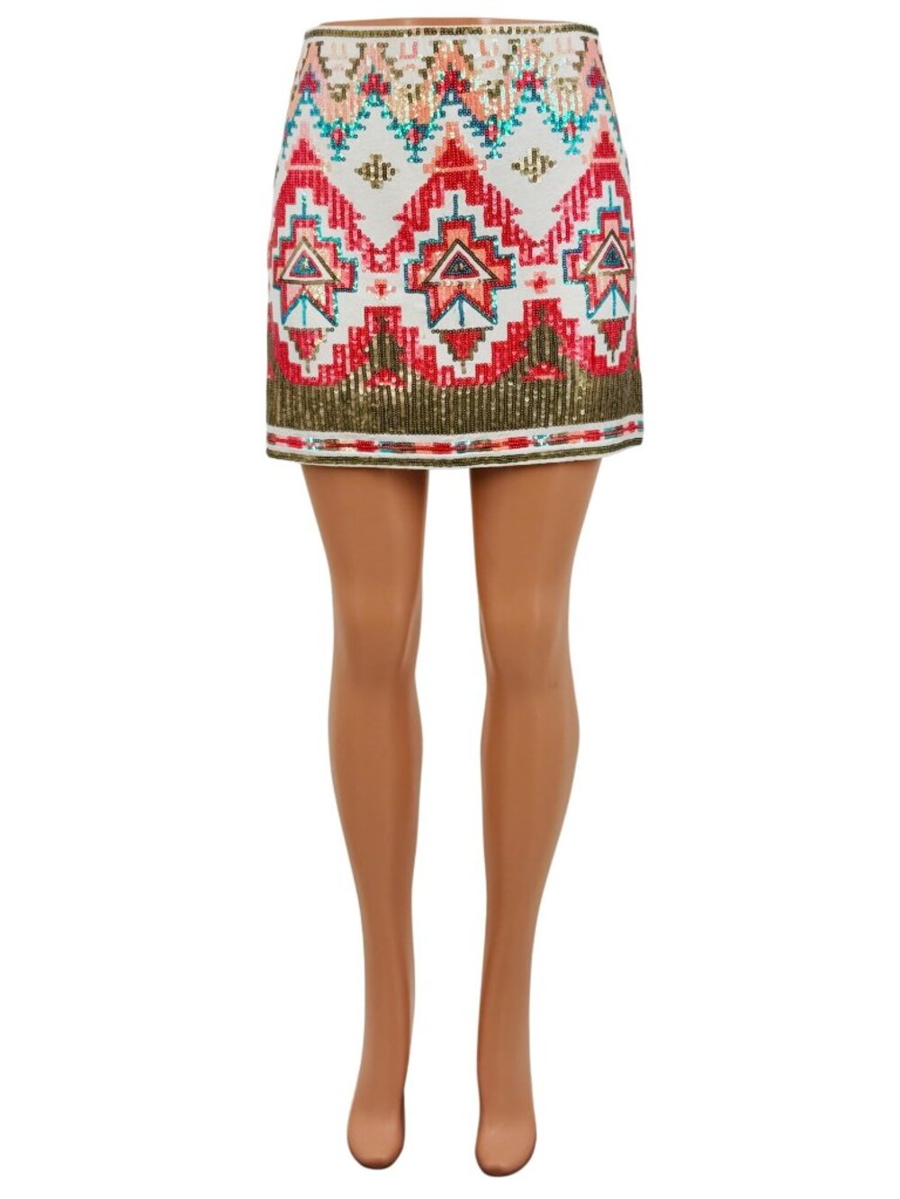 Miami Francescas Sequin Mini Skirt M| Indie Sleaze Bodycon Glam Boho Y2K10 Aztec - Picture 4 of 16